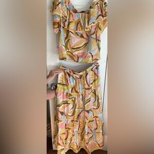 NWOT! 100% Cotton Lucky and Coco Cropped Off-Shoulder Top and Skirt Set